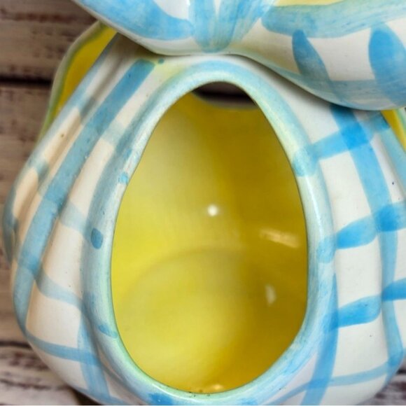 VTG Napco Pastel Plaid Blue and yellow Planter Baby shower planter Ceramic Baske - Picture 3 of 10